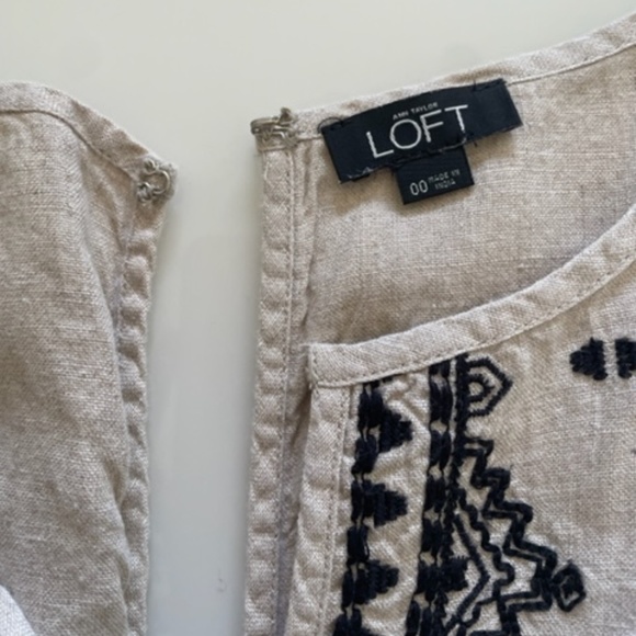 Ann Taylor LOFT | 100% Linen Embroidered Sleeveless Beige Romper | Size 00 XXS - Picture 13 of 15